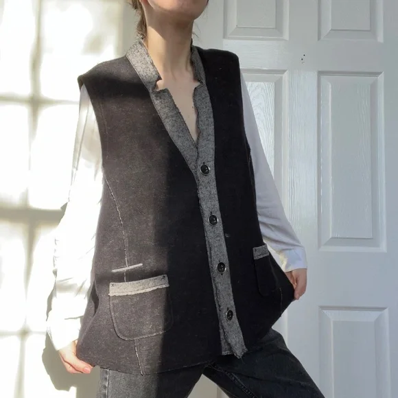 Betty Barclay Vintage Utility Workwear Oversized Wool Knit Gulet Vest Waistcoat - Picture 11 of 13